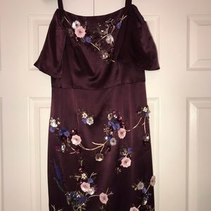 Wine silk floral beading dress